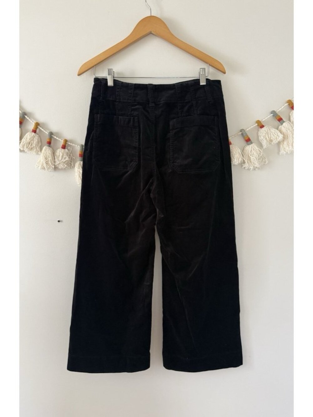 Anthropologie Maeve Colette Velvet High Rise Wide Leg Crop Pant Black Modest 30 - Picture 3 of 12